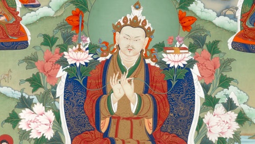 An cut-out of a thangkha illustrating the Dharma King Trisong Deutsen used as a visual for the link to Browse texts by genre